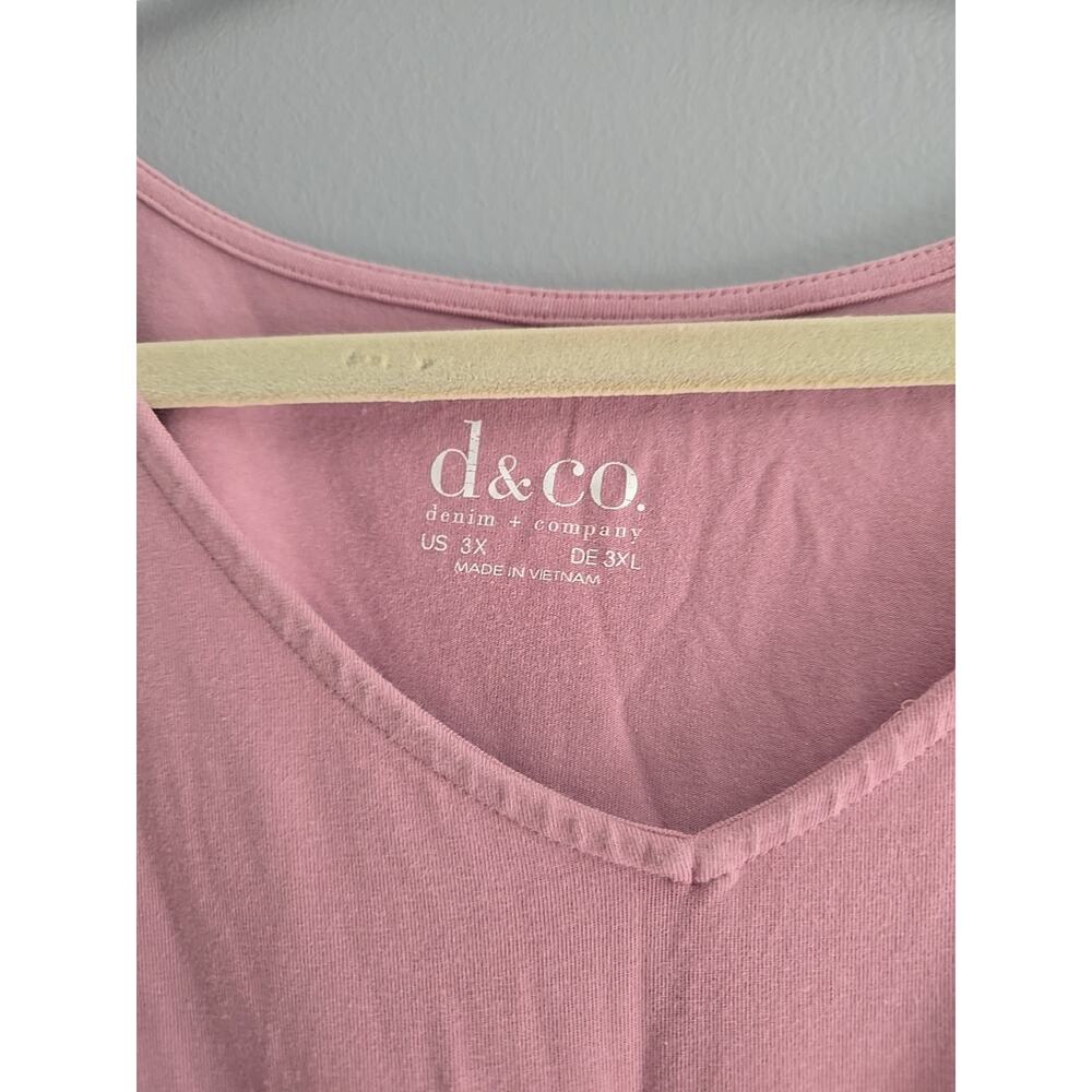 Denim & Co. Pink V-Neck Lace Detail 3/4 Sleeve Casual Top Womans Plus Size 3X - Picture 4 of 6